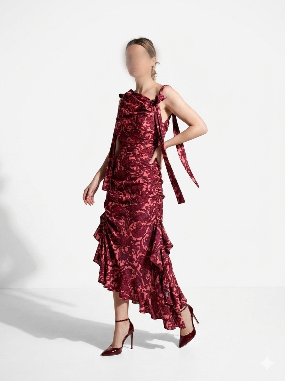 Zimmermann | NWOT Burgundy Floral Jacquard High-Low Ruffle Dress